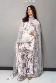 Women’s Floral Printed Embroidered Palazzo Salwar Suit Set with Dupatta