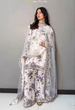 Women’s Floral Printed Embroidered Palazzo Salwar Suit Set with Dupatta