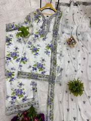 Women’s Floral Printed Embroidered Palazzo Salwar Suit Set with Dupatta