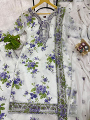 Women’s Floral Printed Embroidered Palazzo Salwar Suit Set with Dupatta