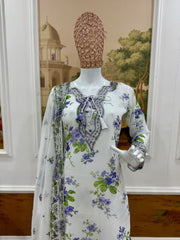 Women’s Floral Printed Embroidered Palazzo Salwar Suit Set with Dupatta