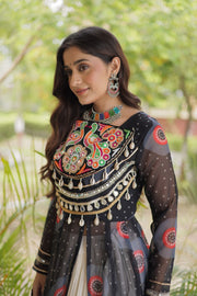 Women’s Kutchi Mirror Work Lehenga Choli With Kurti
