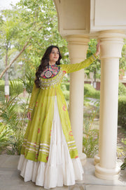 Women’s Kutchi Mirror Work Lehenga Choli With Kurti