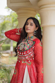 Women’s Kutchi Mirror Work Lehenga Choli With Kurti