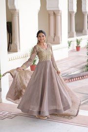 Women’s Gown Embroidered Anarkali Suit Set with Dupatta