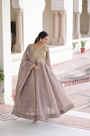 Women’s Gown Embroidered Anarkali Suit Set with Dupatta