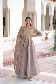 Women’s Gown Embroidered Anarkali Suit Set with Dupatta