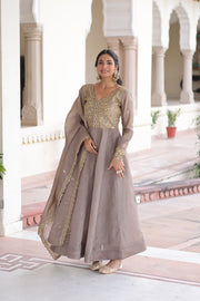 Women’s Gown Embroidered Anarkali Suit Set with Dupatta