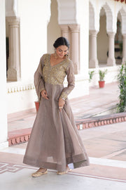 Women’s Gown Embroidered Anarkali Suit Set with Dupatta