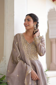 Women’s Gown Embroidered Anarkali Suit Set with Dupatta