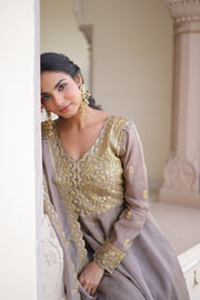 Women’s Gown Embroidered Anarkali Suit Set with Dupatta