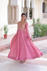 Women’s Gown Embroidered Anarkali Suit Set with Dupatta