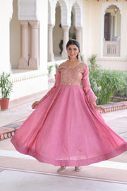 Women’s Gown Embroidered Anarkali Suit Set with Dupatta