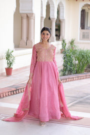 Women’s Gown Embroidered Anarkali Suit Set with Dupatta