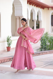 Women’s Gown Embroidered Anarkali Suit Set with Dupatta
