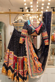 Women’s Gujarati Navratri Lehenga Choli With Digital Print & Real Mirror Work.