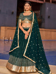 Women’s Green Gold Embroidered Lehenga Choli with Dupatta