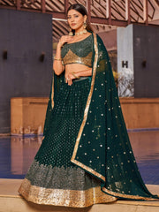 Women’s Green Gold Embroidered Lehenga Choli with Dupatta