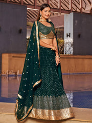 Women’s Green Gold Embroidered Lehenga Choli with Dupatta