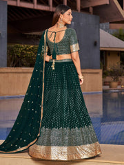 Women’s Green Gold Embroidered Lehenga Choli with Dupatta