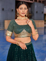 Women’s Green Gold Embroidered Lehenga Choli with Dupatta