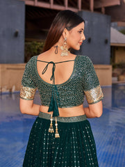 Women’s Green Gold Embroidered Lehenga Choli with Dupatta