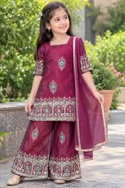 Girls Embroidered Kurta Palazzo Set with Dupatta