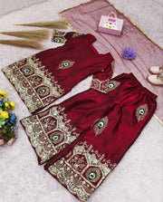 Girls Embroidered Kurta Palazzo Set with Dupatta