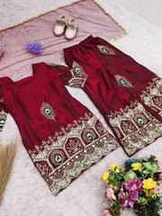 Girls Embroidered Kurta Palazzo Set with Dupatta