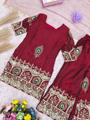 Girls Embroidered Kurta Palazzo Set with Dupatta