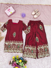 Girls Embroidered Kurta Palazzo Set with Dupatta