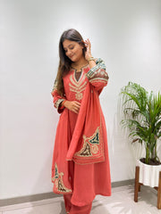 Women’s Mul Chanderi Embroidered Salwar Suit Set