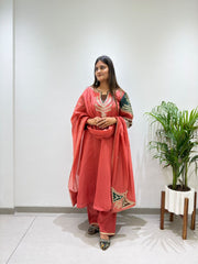 Women’s Mul Chanderi Embroidered Salwar Suit Set