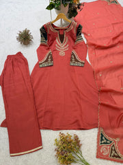 Women’s Mul Chanderi Embroidered Salwar Suit Set