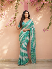 Women’s Bandhej Print Saree with Elegant Lace Border and Matching Blouse