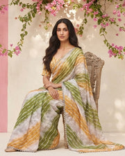 Women’s Bandhej Print Saree with Elegant Lace Border and Matching Blouse