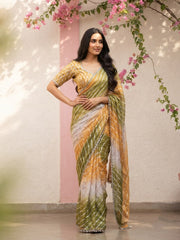 Women’s Bandhej Print Saree with Elegant Lace Border and Matching Blouse