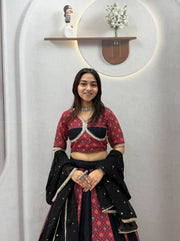 Women’s Black Printed Lehenga Choli with Dupatta