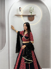 Women’s Black Printed Lehenga Choli with Dupatta