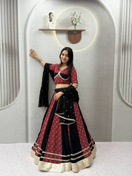 Women’s Black Printed Lehenga Choli with Dupatta