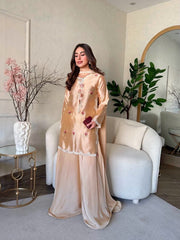 Women’s Satin Silk Embroidered Anarkali Style Salwar Suit with Palazzo & Dupatta