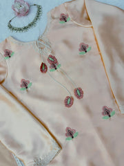 Women’s Satin Silk Embroidered Anarkali Style Salwar Suit with Palazzo & Dupatta