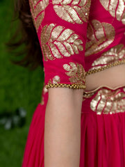 Women’s Pink Gold Leaf Embroidered Lehenga Choli with Dupatta