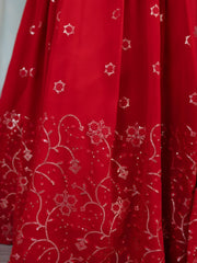 Women’s Red Embroidered Lehenga Choli with Net Dupatta