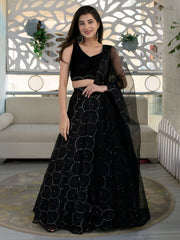Women’s Black Lehenga Choli Set with Sequin Work and Sheer Dupatta