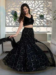 Women’s Black Lehenga Choli Set with Sequin Work and Sheer Dupatta