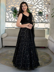 Women’s Black Lehenga Choli Set with Sequin Work and Sheer Dupatta
