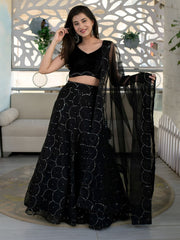 Women’s Black Lehenga Choli Set with Sequin Work and Sheer Dupatta