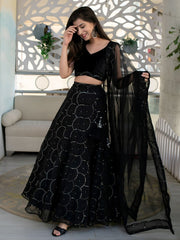 Women’s Black Lehenga Choli Set with Sequin Work and Sheer Dupatta