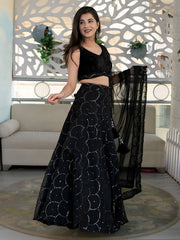 Women’s Black Lehenga Choli Set with Sequin Work and Sheer Dupatta